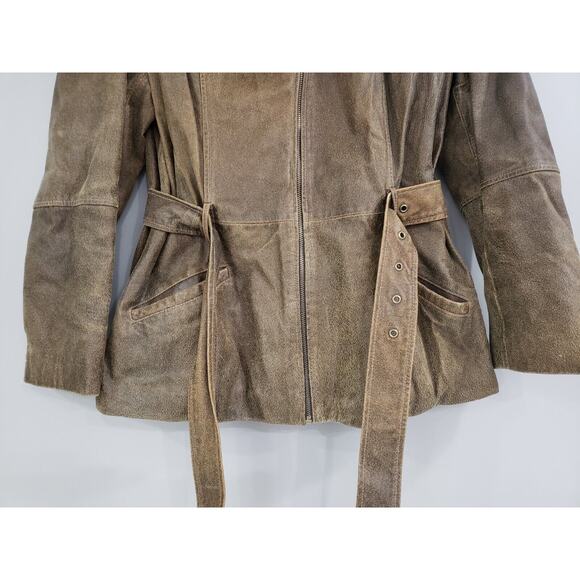 Vintage Leather Full Zip Sherpa Lining Jacket Coat‎ Womens Brown Leather y2k - Picture 4 of 8
